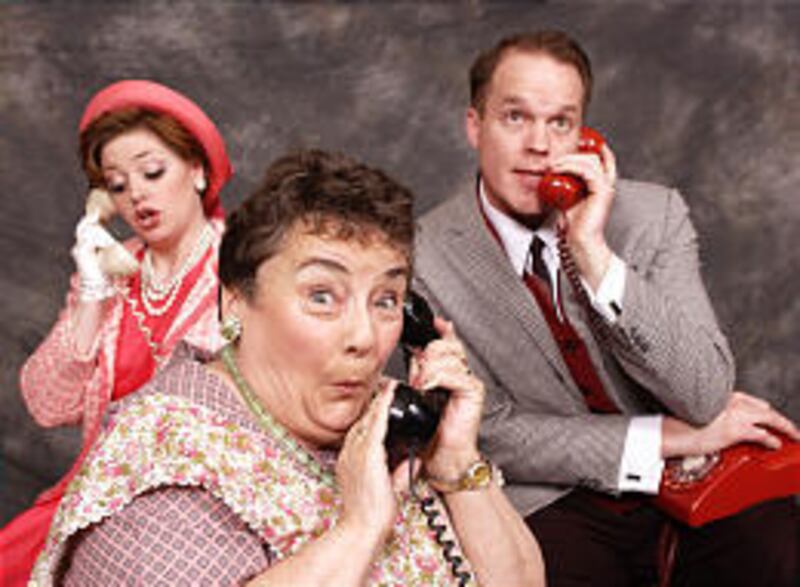 Alexis Owen, left, Maureen Eastwood and Mitch Hall talk, or listen, on the party line in Hale Center Theater Orem's production of "Pillow Talk."