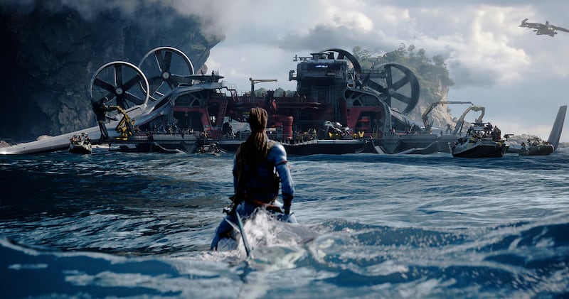 Sam Worthington, as Jake Sully, in a scene from “Avatar: The Way of Water.”