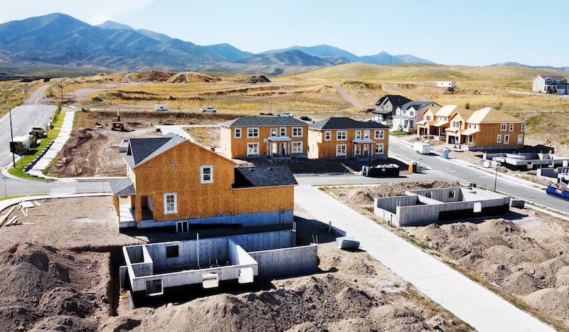 New single family homes under construction in the South Jordan area of the Salt Lake Valley.