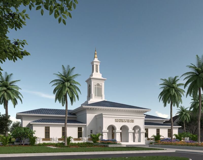 An artist’s exterior rendering of the Pago Pago American Samoa Temple.