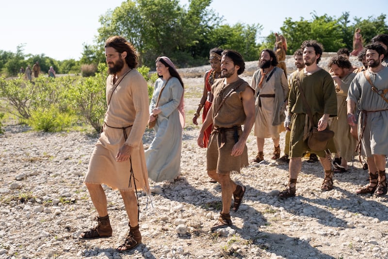 Jesus, played by Jonathan Roumie, leads his disciples to the Sea of Galilee in a scene from Season 3 of “The Chosen.”