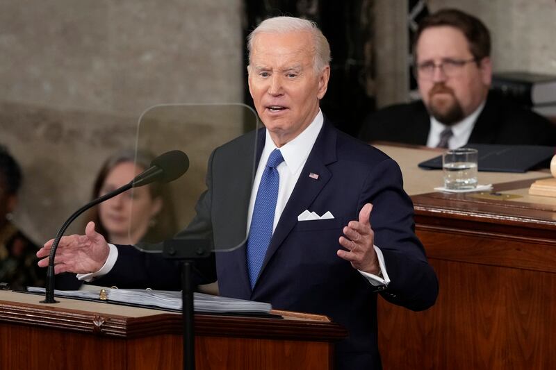 President Joe Biden delivers the State of the Union address to a joint session of Congress at the U.S. Capitol in Washington.