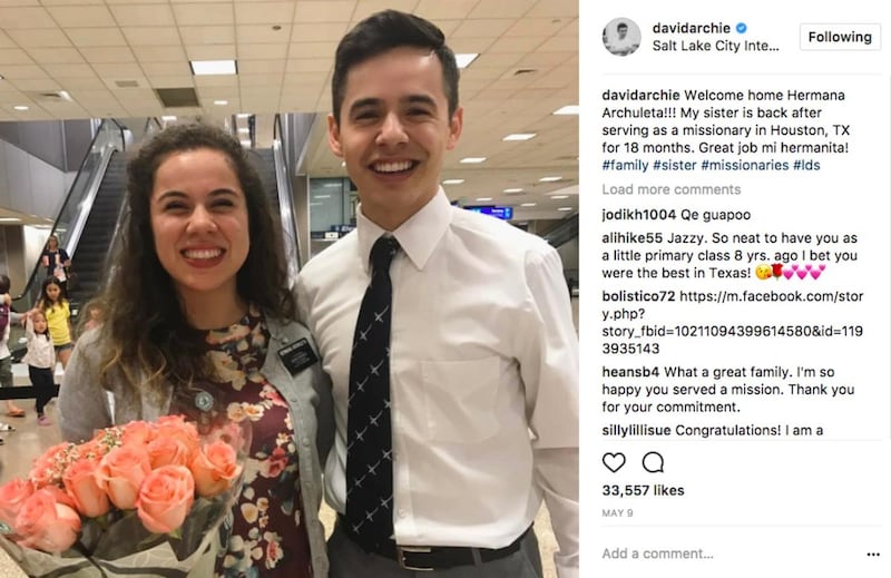 David Archuleta and his sister, Jazzy Archuleta, pose for a photo at the Salt Lake City International Airport.
