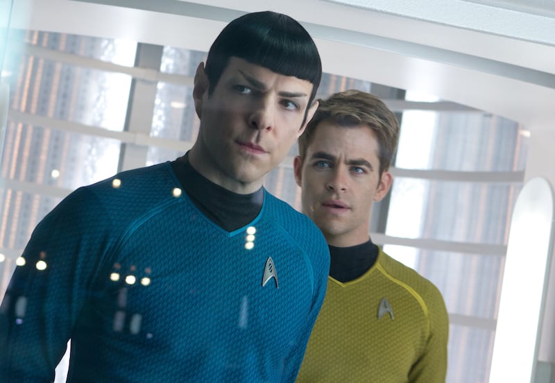 Zachary Quinto plays Spock and Chris Pine is Kirk in “Star Trek into Darkness,” from Paramount Pictures and Skydance Productions.