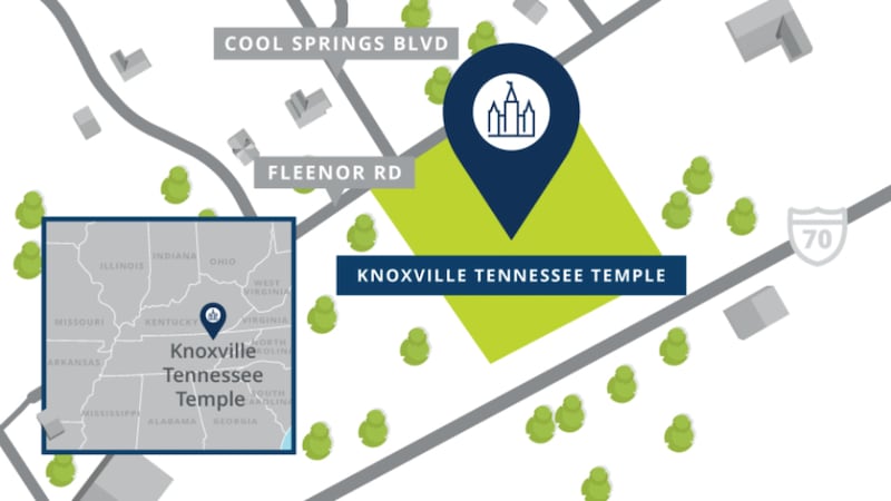 A map of the Knoxville Tennessee Temple site.