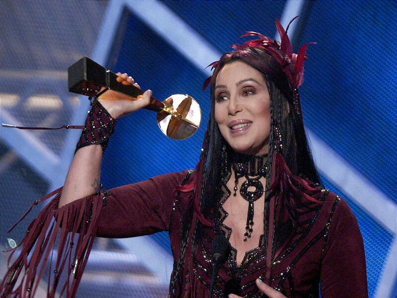 In this 2002 photo, Cher is accepting a lifetime achievement award at the MGM Grand Hotel.