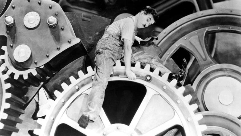 Charlie Chaplin takes on the machine age in his classic 1936 slapstick comedy “Modern Times.”