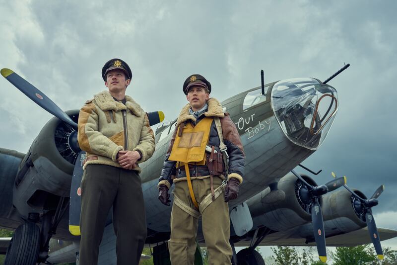 Callum Turner and Austin Butler in “Masters of the Air,” premiering Jan. 26 on Apple TV+.