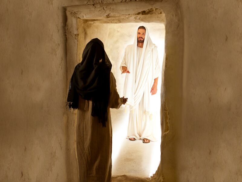 An image from the Church's Bible video series depicts the Resurrected Christ appearing to Mary Magdalene.