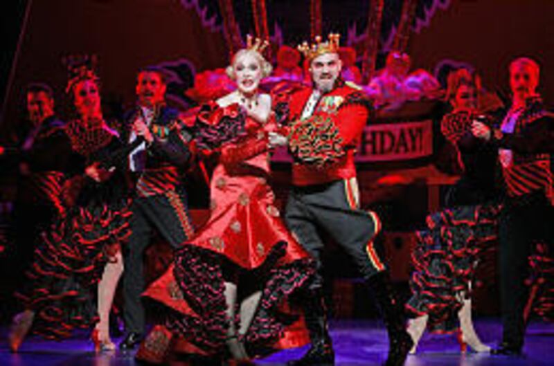 Jan Maxwell and Marc Kudisch, as the Baron and Baroness Bomburst, dance in "Chitty Chitty Bang Bang."