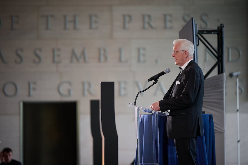 President D. Todd Christofferson, second counselor in the First Presidency, prepares to deliver the invocation at Becket's annual Canterbury Medal Gala at the National Constitution Center in Philadelphia, Pennsylvania, on Thursday, June 11, 2026.