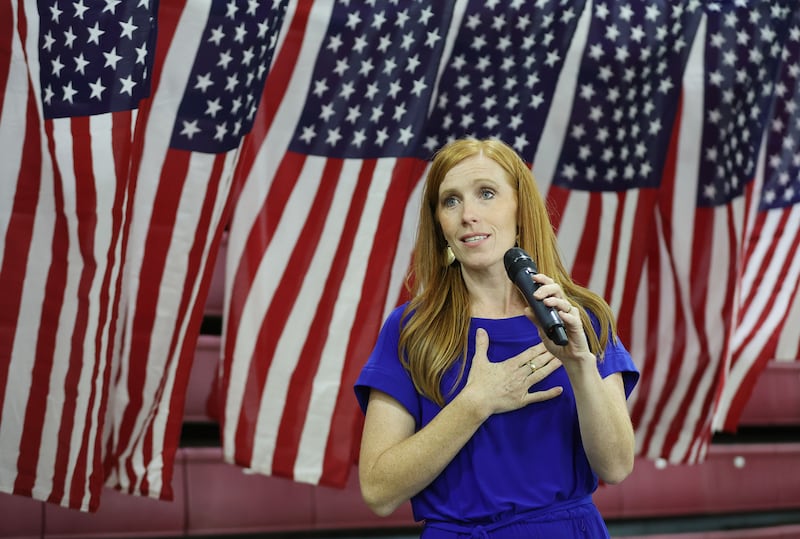 Jennie Taylor, founder of the Major Brent Taylor Foundation, speaks during the opening of the “Davis Remembers” 9/11 exhibit.