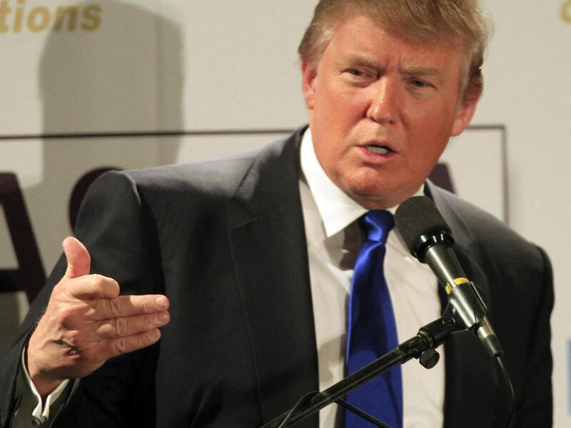 FILE - In this May 11, 2011 file photo, possible 2012 presidential hopeful, Republican Donald Trump speaks during a luncheon with the Greater Nashua Chamber of Commerce in Nashua, N.H. Trump announced, Monday, May 16, 2011 that he won't seek the Republica