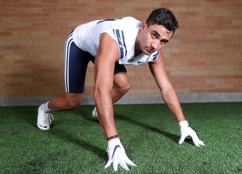 BYU defensive lineman Devin Kaufusi poses for a photo at the Indoor Training Facility at BYU in Provo on Wednesday, Aug. 7, 2019.