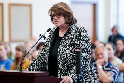Shelly Howrigon speaks in opposition to a resolution adopting an official anti-abortion stance for the Riverton City Council during a City Council meeting at City Hall on Tuesday, May 7, 2019.