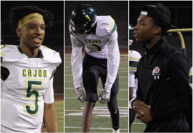 Three players from Cajon High (California) are being recruited by Utah, including, from left, quarterback Jayden Daniels, wide receiver Darren Jones and running back Daniel Fortune. Jones verbally committed to the Utes in August, while Daniels, a four-sta