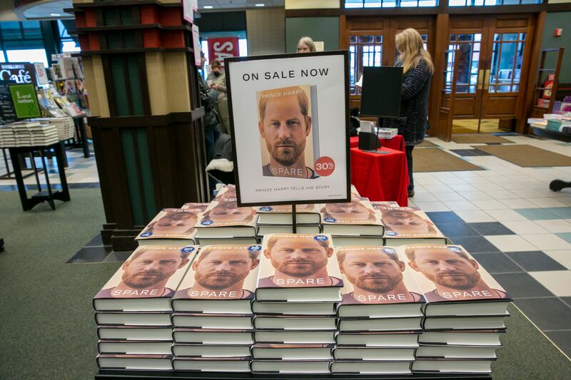 The book “Spare” by Prince Harry, Duke of Sussex, is for sale at a Barnes & Noble store in Pittsford, N.Y.