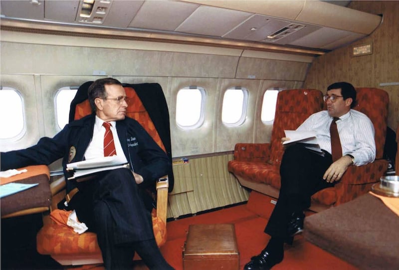President George H.W. Bush and Stephen Studdert aboard Air Force One.