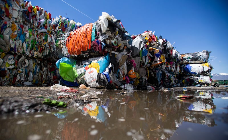 Bales of trash sit at Waste Management Utah's Materials Recovery Facility in West Jordan, Utah, on Friday, May 3, 2019. Facility manager Walt Mathiason said the U.S. market has too much product for the number of buyers. "It's a buyer's market. The market