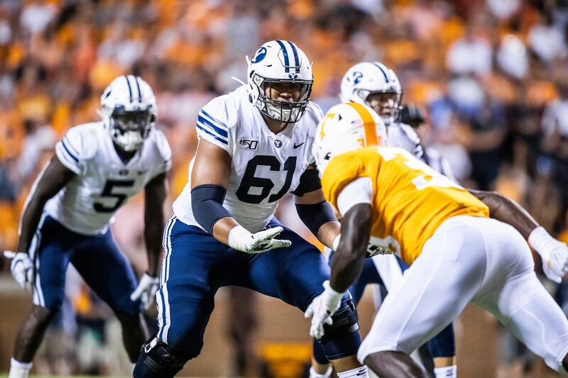 Keanu Saleapaga prepares to pass block during play against Tennessee in Knoxville on Sept. 7, 2019.