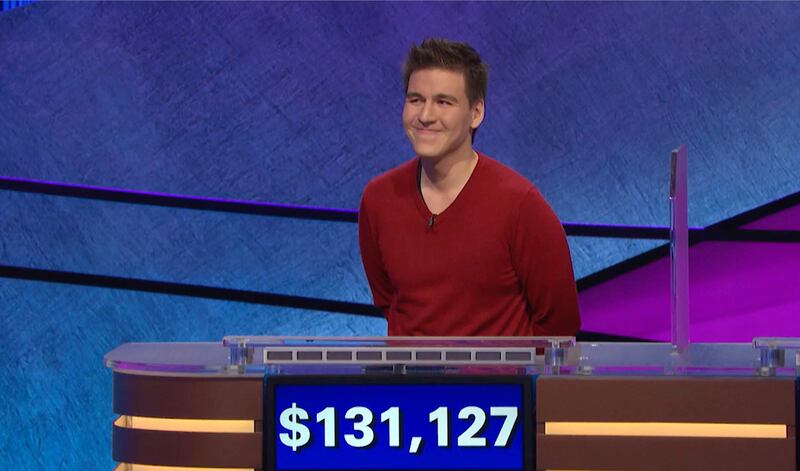 This file image made from video and provided by Jeopardy Productions, Inc. shows "Jeopardy!" contestant James Holzhauer on an episode that aired on April 17, 2019. On his 14th appearance Tuesday, April 23, 2019, Holzhauer eclipsed the $1 million mark in w