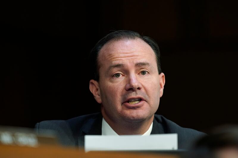 Sen. Mike Lee, R-Utah, questions Supreme Court nominee Ketanji Brown Jackson during a Senate confirmation hearing.