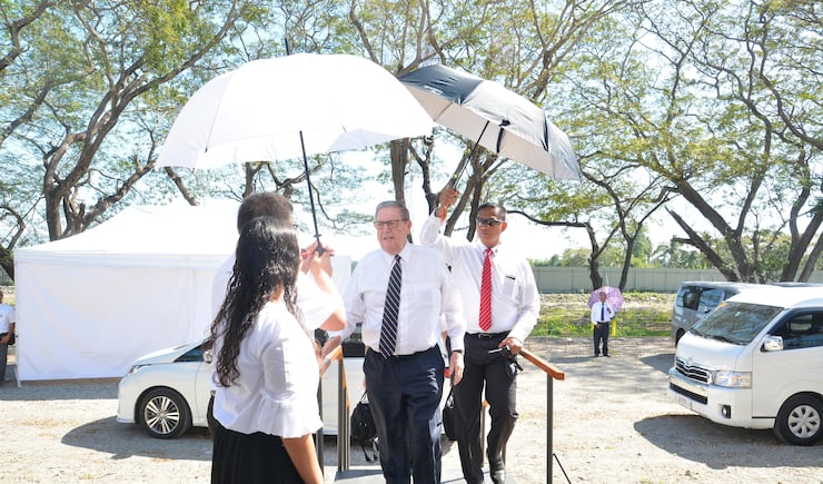 Elder Jeffrey R. Holland of the Quorum of the Twelve Apostles arrives at the site of the future Urdaneta Philippines Temple on Jan. 16, 2019.
