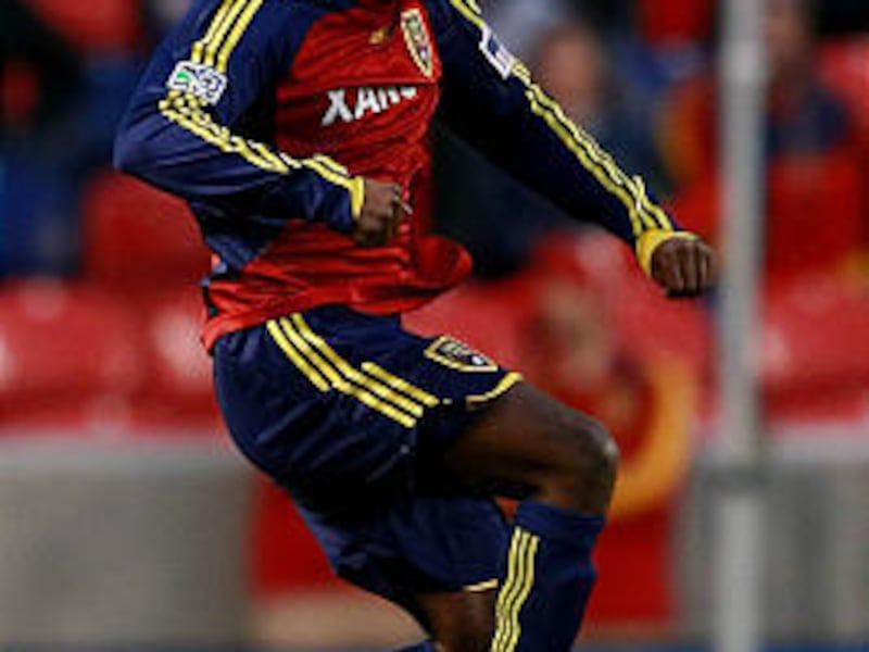 Robbie Findley heads the ball in Real Salt Lake's win in the home-opener over Columbus Thursday.