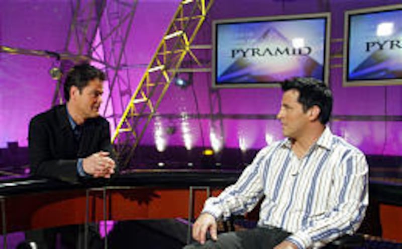 Donny Osmond and Matt LeBlanc play a scene on "Friends" in which LeBlanc is a contestant on Osmond's game show, "Pyramid." The show airs tonight at 7 on NBC.