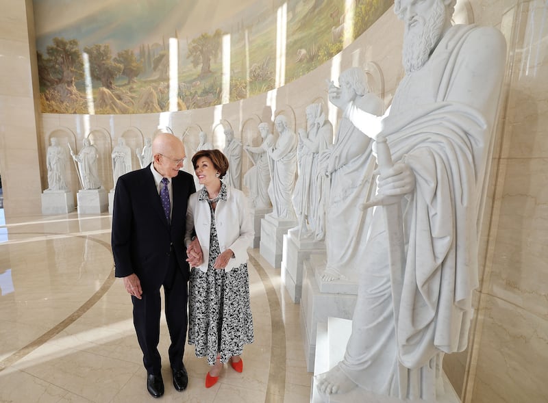 President Dallin H. Oaks and Sister Kristen Oaks enjoy the Rome Italy Temple Visitors’ Center in Rome on July 19, 2022.