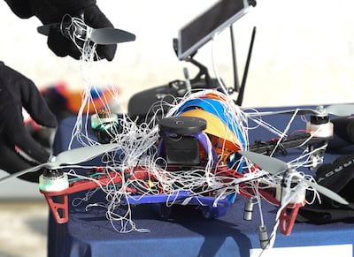 An “enemy drone” is freed from a net after Fortem Technologies' DroneHunter captured it during a demonstration outside the Capitol in Salt Lake City on Monday, Feb. 11, 2019. The demonstration was part the 2019 Aerospace Day, where the Governor’s Office o