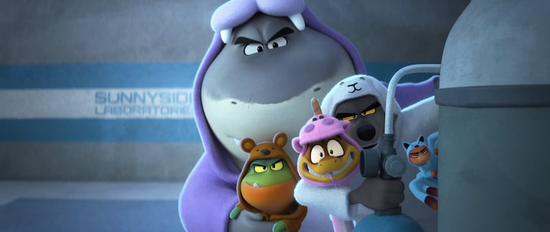 Shark, Piranha (Anthony Ramos), Snake (Marc Maron), Wolf (Sam Rockwell) and Tarantula (Awkwafina) in DreamWorks Animation’s “The Bad Guys,” directed by Pierre Perifel.