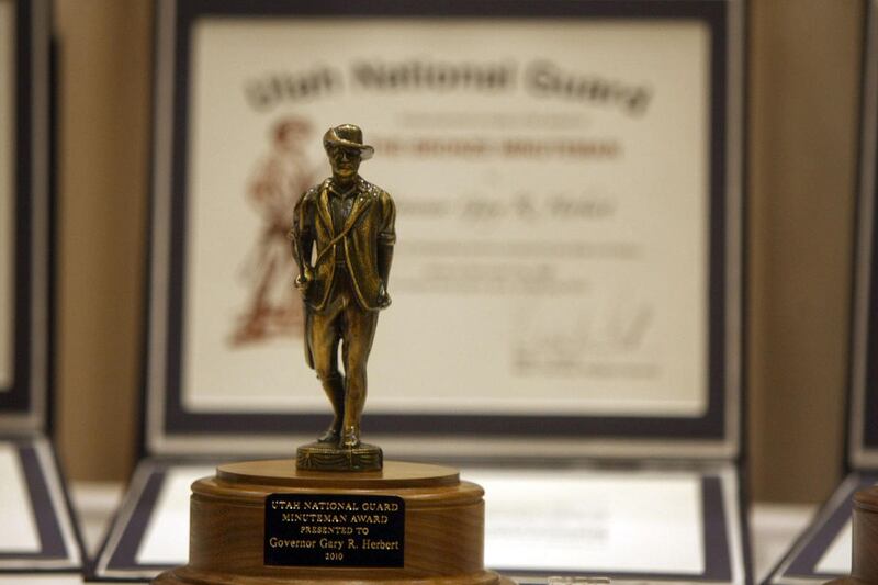 A Bronze Minuteman Award is shown during the Utah National Guard Forty-Ninth Annual Minuteman Award Dinner at Little America June 23, 2010 in Salt Lake City, Utah.