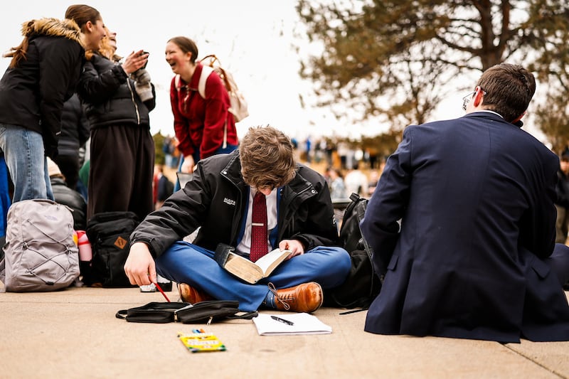BYU students line up outside the Marriott Center in Provo, Utah, prior to a devotional with Church President Dallin H. Oaks on Tuesday, Feb. 10, 2026.