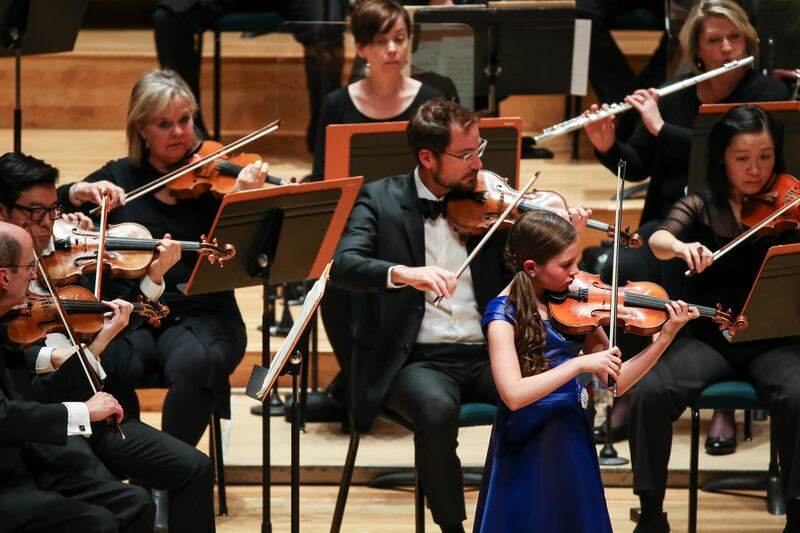 Olivia Owens performs on violin with the Utah Symphony during the Salute to Youth concert at Abravanel Hall in Salt Lake City on Tuesday, Sept. 26, 2017.
