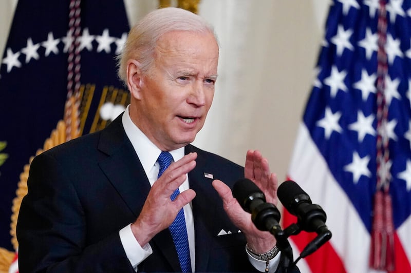 President Joe Biden speaks in Washington.
