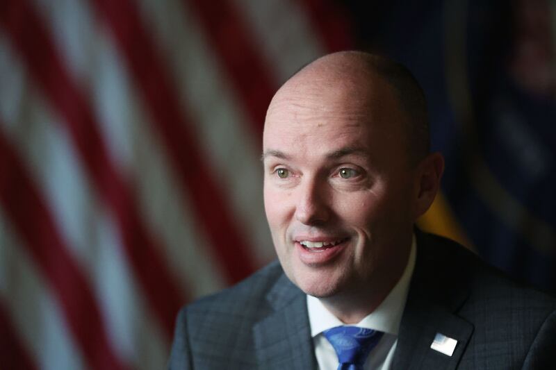 Gov. Spencer Cox speaks during an interview at the Capitol in Salt Lake City on Thursday, Jan. 12, 2023. Cox appeared on NBC’s Meet the Press Sunday with New Jersey Gov. Phil Murphy.