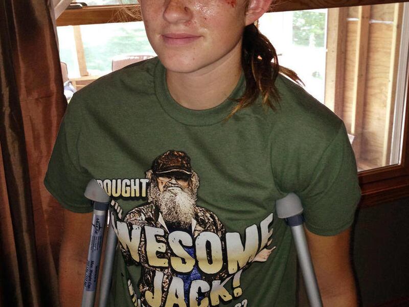 In this Sunday, Aug. 18, 2013, is Abby Wetherell, 12, at her home in Cadillac, Mich. Abby was mauled by a black bear in northern Michigan last week said Monday she feared for her life during the attack. She was released from a hospital Sunday where 100 st