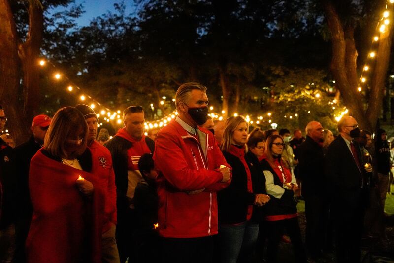University of Utah students and members of the community attend a candlelight vigil for slain football defensive back Aaron Lowe at the U. on Sept. 29, 2021.