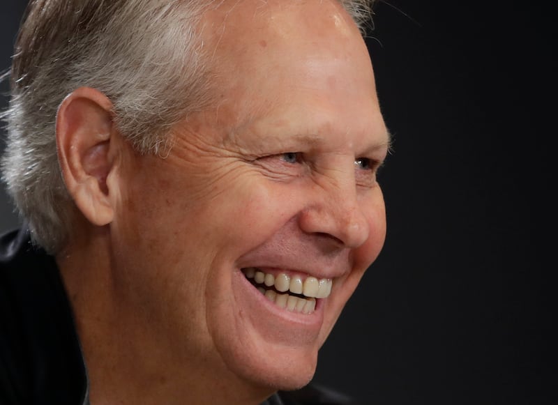 Boston Celtics basketball general manager Danny Ainge laughs during a news conference, Monday, June 24, 2019, in Boston.