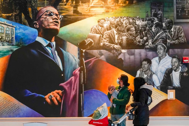 A mural by Daniel Galvez titled “Homage to Malcolm X.”