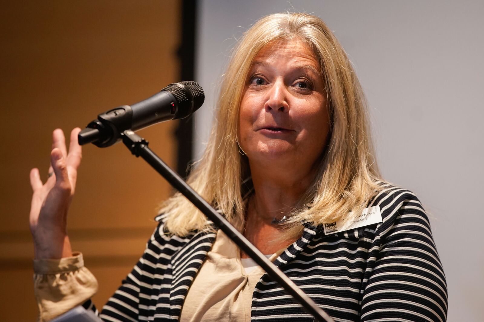 Utah Education Association president Heidi Matthews speaks during a press conference at the Salt Lake City Public Library.