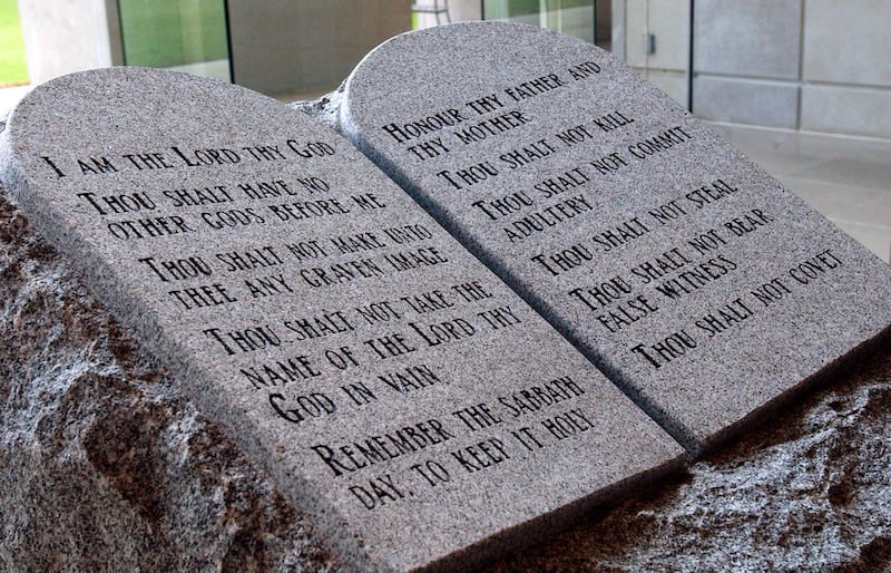 The Ten Commandments monument is pictured in the State Judicial Building in Montgomery, Ala., Thursday, Aug. 14, 2003.