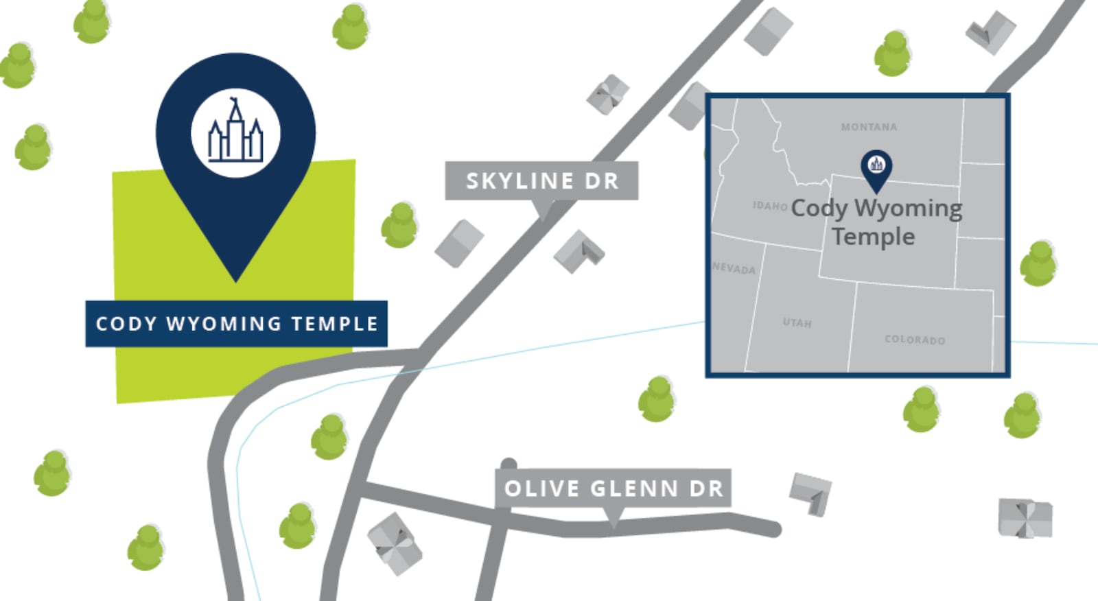 A map of the Cody Wyoming Temple site.