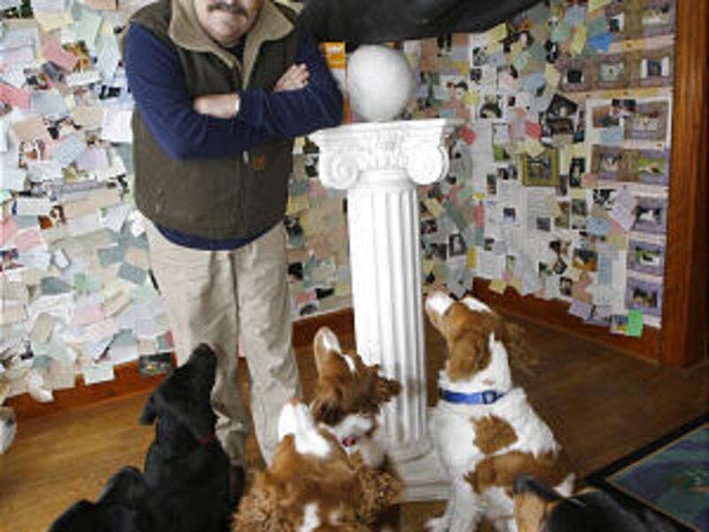 Folk artist Stephen Huneck, in his dog chapel in St. Johnsbury, Vt., has carved out a niche with his whimsical reproductions of dogs.