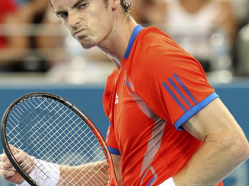 Andy Murray of Britain reacts after winning his semifinal match against Bernard Tomic of Australia 6-3, 6-2 during the Brisbane International tennis tournament in Brisbane, Australia, Saturday, Jan. 7, 2012.