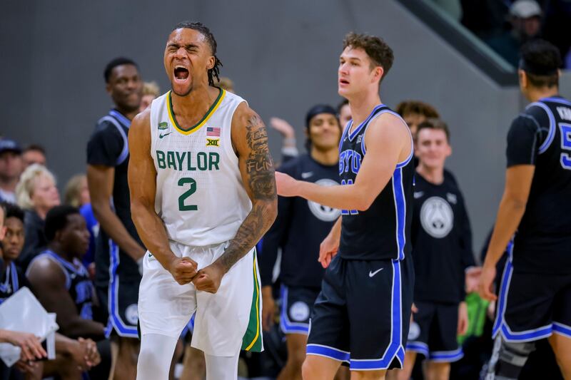 Baylor guard Jayden Nunn (2) reacts during a game against BYU on Tuesday, Jan. 9, 2024, in Waco, Texas. Baylor