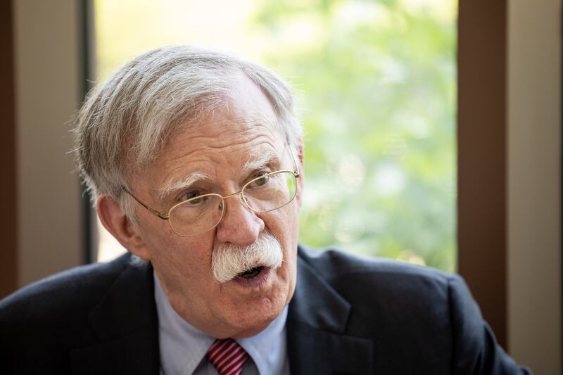 John Bolton, former national security adviser and U.S. Ambassador to the United Nations, sits for an interview with Doug Wilks.