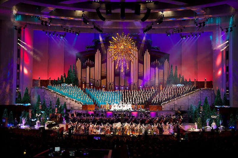 The Tabernacle Choir and the Orchestra at Temple Square during their 2015 Christmas concert.