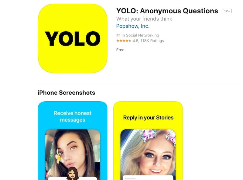 Yolo is a social media app that allows users to post anonymous questions and answers to their fellow Snapchat friends.